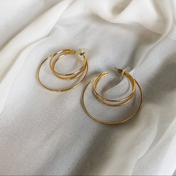 Jewelry - Vintage Gold Thin Triple Layered Hoop Earrings
